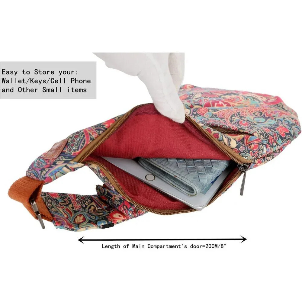 Women's Floral Polyester Crossbody Sling Bag Compact Lightweight Multi-Pocket